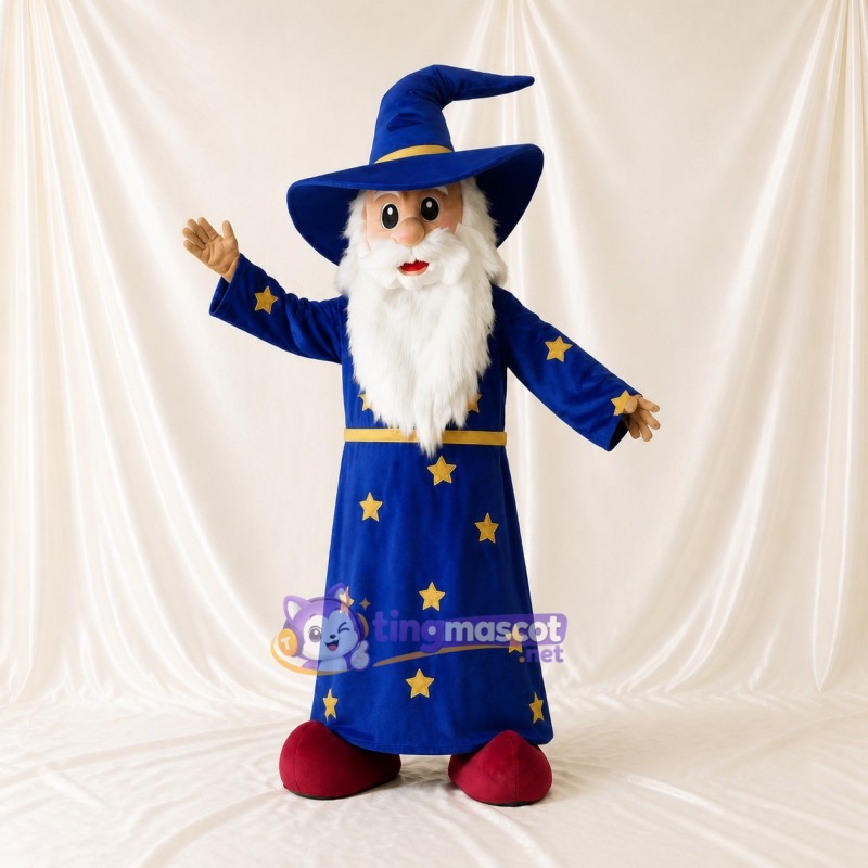 Royal Blue Wizard Mascot Costume Full Body for Adults Stage Events