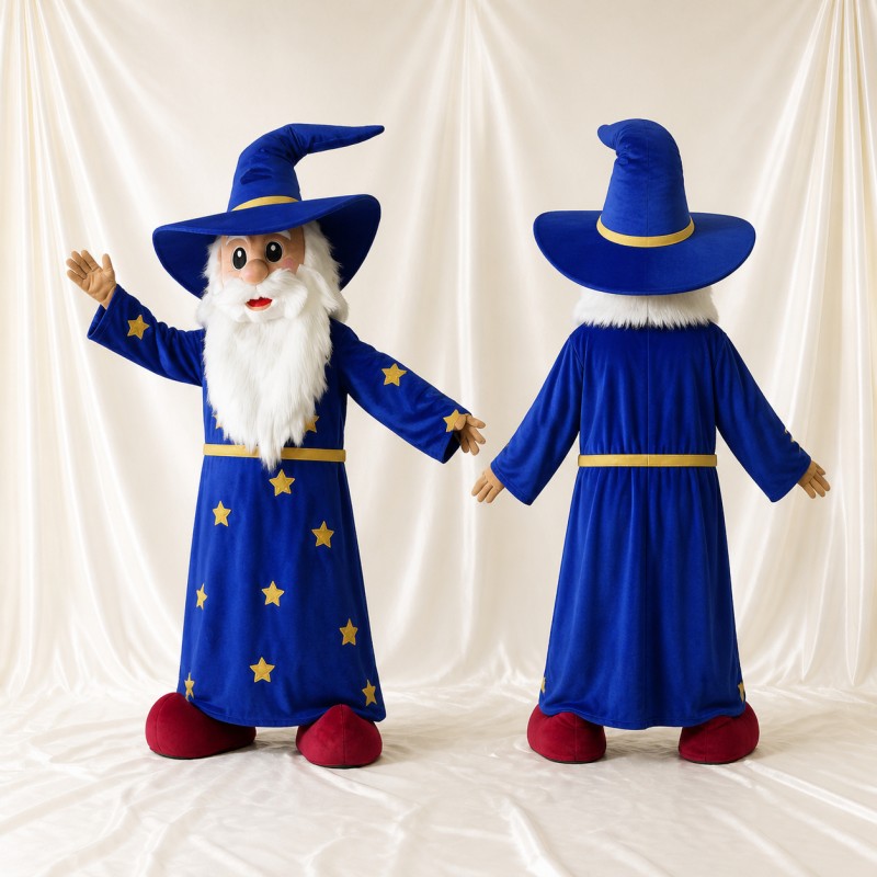 Royal Blue Wizard Mascot Costume Full Body for Adults Stage Events