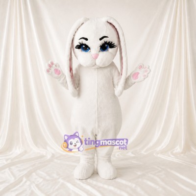 White Soft Long Rabbit Mascot Costume Full Body for Adults School Events