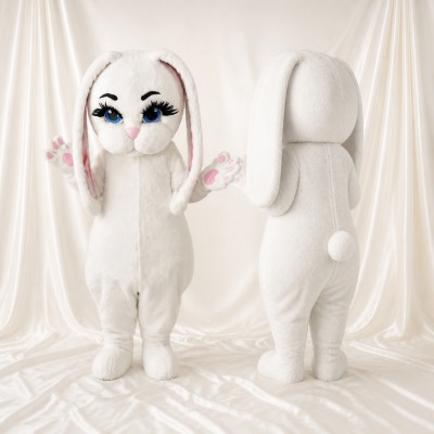 White Soft Long Rabbit Mascot Costume Full Body for Adults School Events
