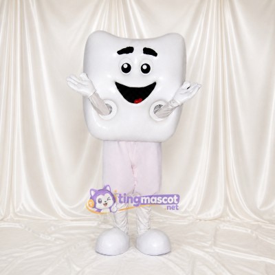 White Molar Silhouette Tooth Mascot Costume Full Body for Adults School Events