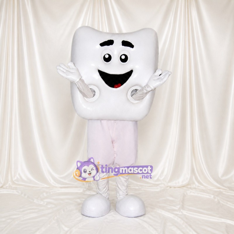 White Molar Silhouette Tooth Mascot Costume Full Body for Adults School Events