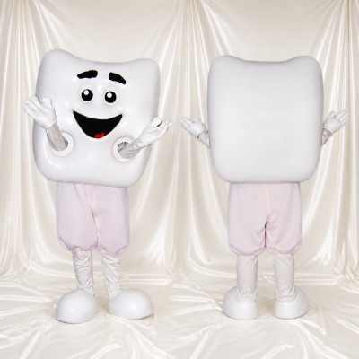 White Molar Silhouette Tooth Mascot Costume Full Body for Adults School Events