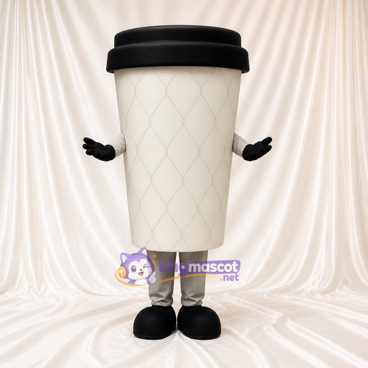 Weiß schwarzer To Go Kaffeebecher Maskottchenkostüm Ganzkörper für Erwachsene Gastronomieveranstaltungen Weiß schwarzer To Go Kaffeebecher Maskottchenkostüm Ganzkörper für Erwachsene Gastronomieveranstaltungen