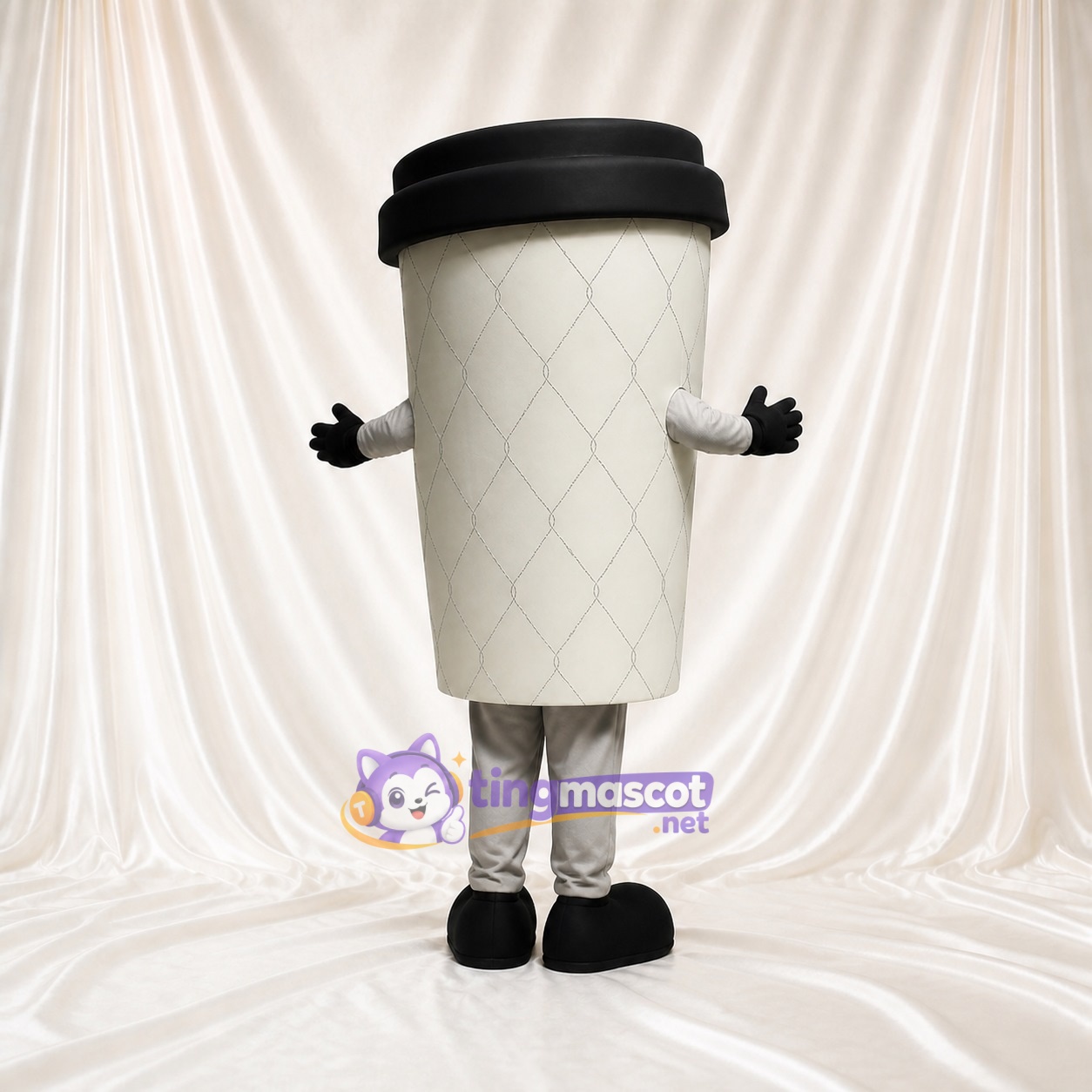Weiß schwarzer To Go Kaffeebecher Maskottchenkostüm Ganzkörper für Erwachsene Gastronomieveranstaltungen Weiß schwarzer To Go Kaffeebecher Maskottchenkostüm Ganzkörper für Erwachsene Gastronomieveranstaltungen