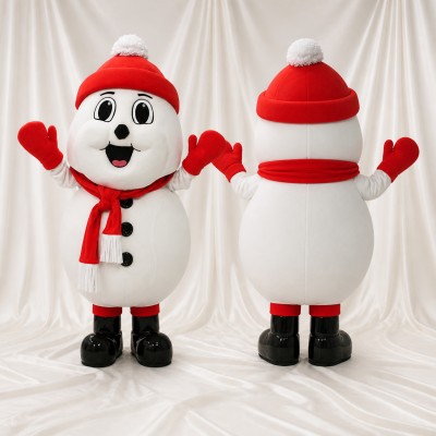 Red Knit Snowman Mascot Costume Full Body for Adults School Events