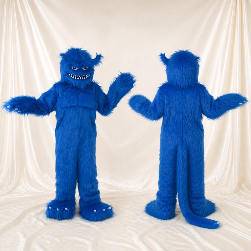 Royal Blue Furry Monster Mascot Costume Full Body for Adults School Events