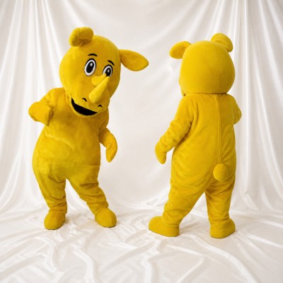 Soft Monochrome Rhino Mascot Costume Full Body for Adults School Events