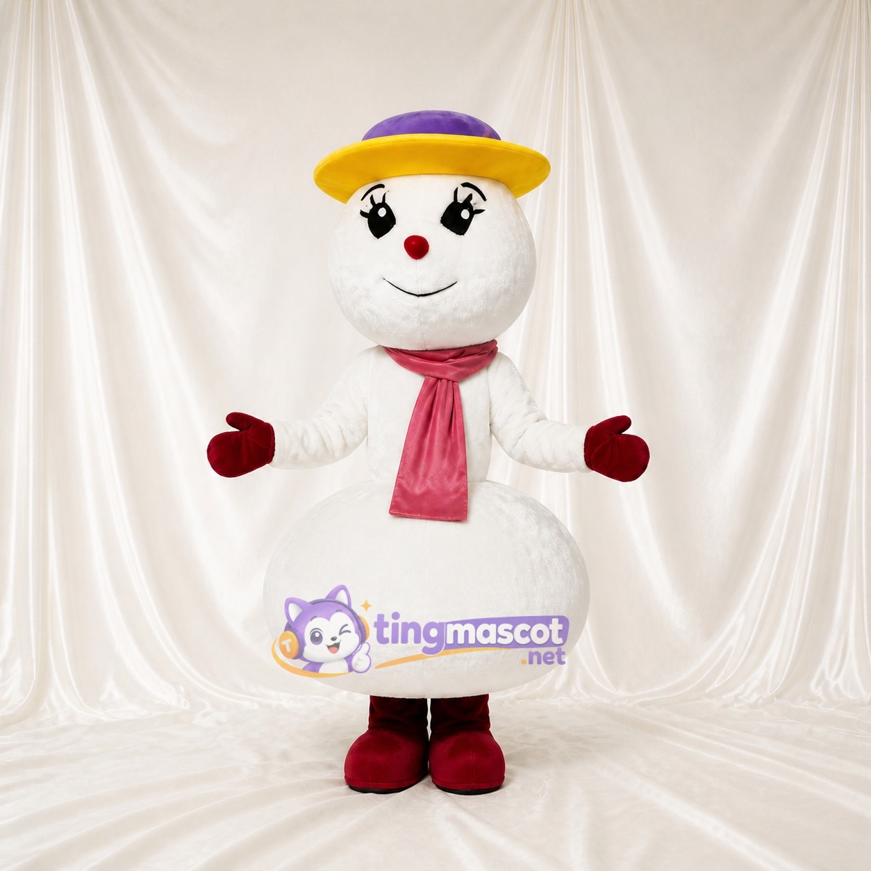 Bonhomme de Neige à Bord Violet Costume de mascotte intégral pour adultes Événements scolaires Bonhomme de Neige à Bord Violet Costume de mascotte intégral pour adultes Événements scolaires