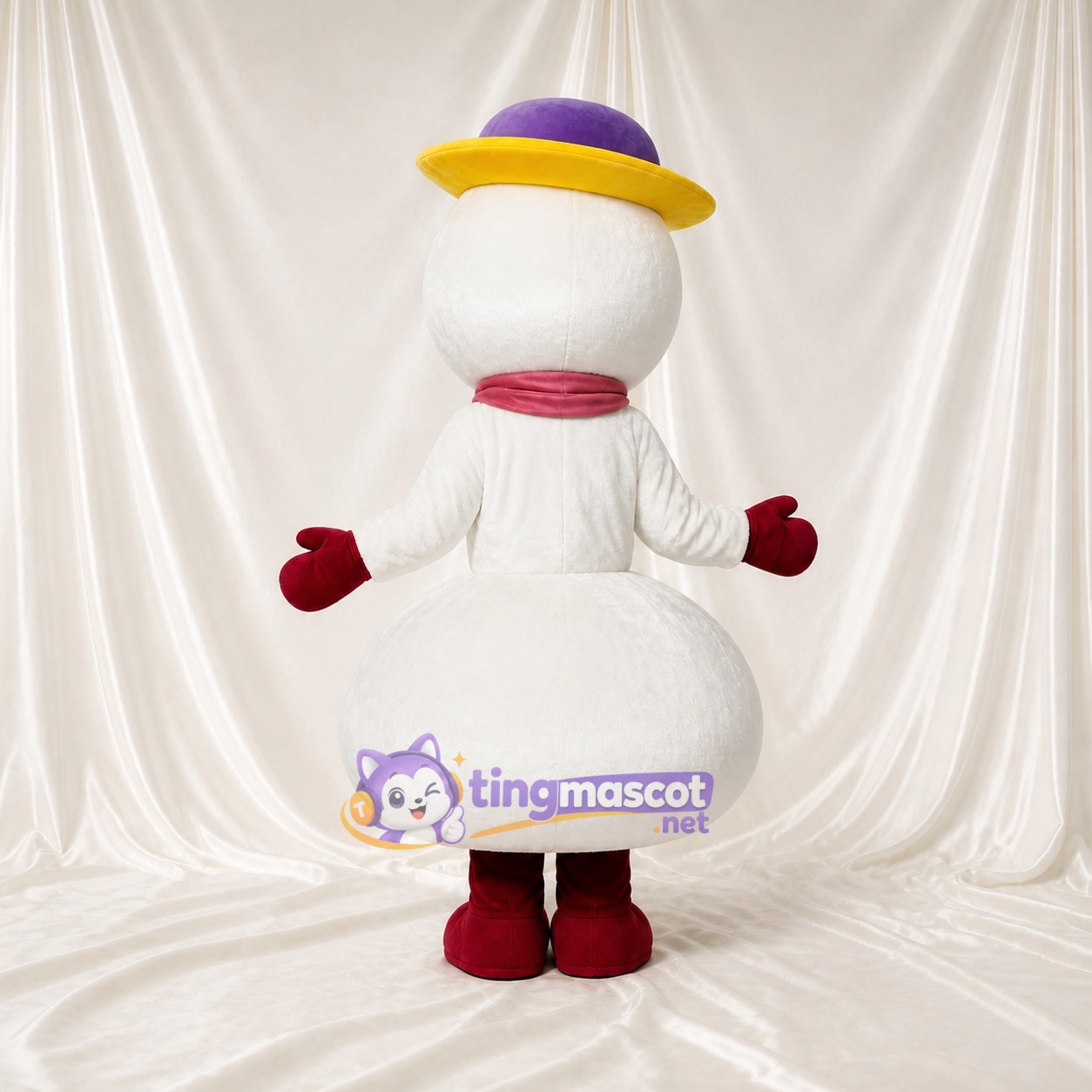 Bonhomme de Neige à Bord Violet Costume de mascotte intégral pour adultes Événements scolaires Bonhomme de Neige à Bord Violet Costume de mascotte intégral pour adultes Événements scolaires