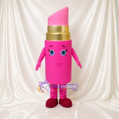 Bright Pink Lipstick Mascot Costume Full Body for Adults Promotions