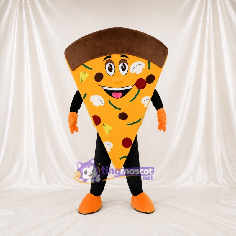 Yellow Printed Topping Pizza Slice Mascot Costume Full Body for Adults Food