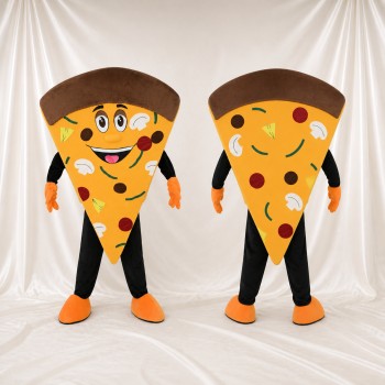 Gelbes Bedrucktes Topping Pizzastück Maskottchenkostüm Ganzkörper für Erwachsene Lebensmittel