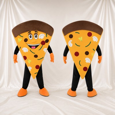 Yellow Printed Topping Pizza Slice Mascot Costume Full Body for Adults Food