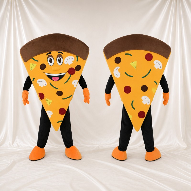Yellow Printed Topping Pizza Slice Mascot Costume Full Body for Adults Food