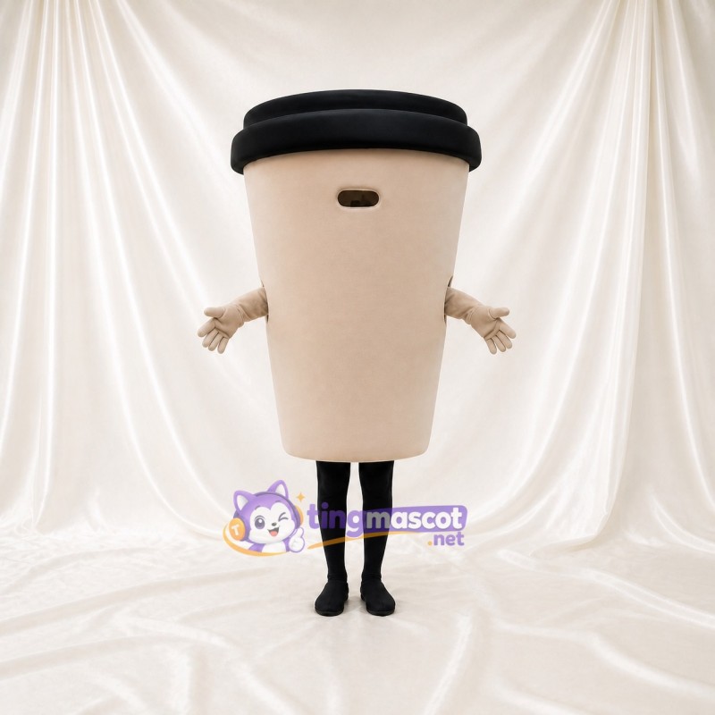Beige Black Takeaway Coffee Cup Mascot Costume Full Body for Adults Food Events