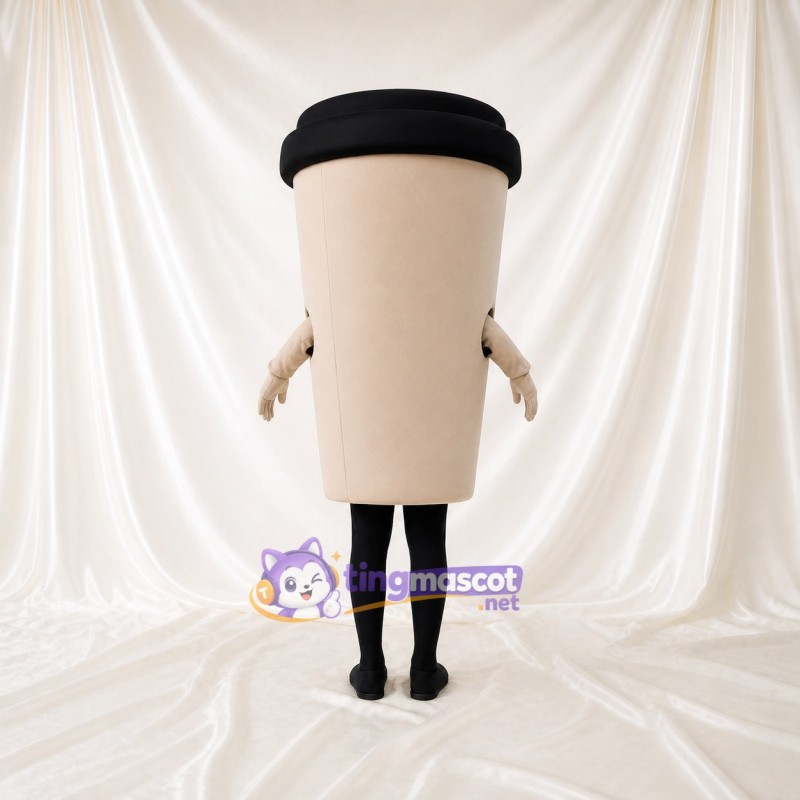 Beige Black Takeaway Coffee Cup Mascot Costume Full Body for Adults Food Events