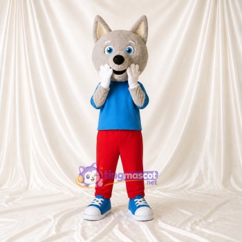 Grauer Wolf Athlet Maskottchenkostüm Ganzkörper für Erwachsene Sportveranstaltungen