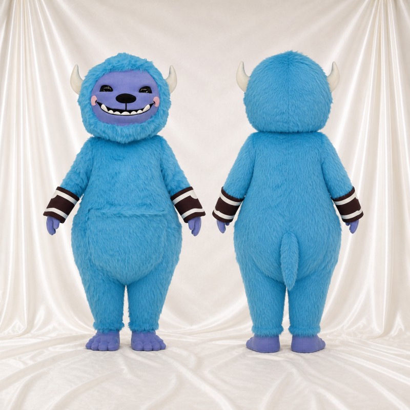 Light Blue Furry Monster Mascot Costume Full Body for Adults School Events