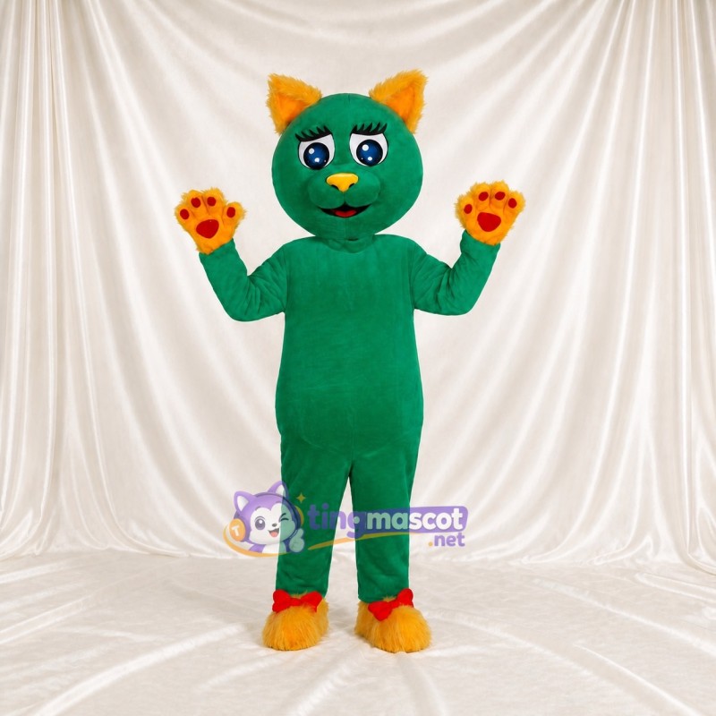 Green Cat Mascot Costume Full Body for Adults School Events