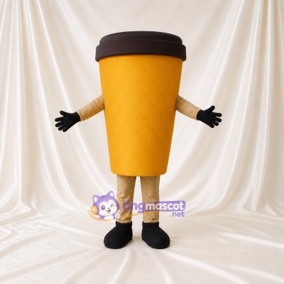 Tasse de café jaune doré Costume de mascotte intégral pour adultes Événements gastronomiques