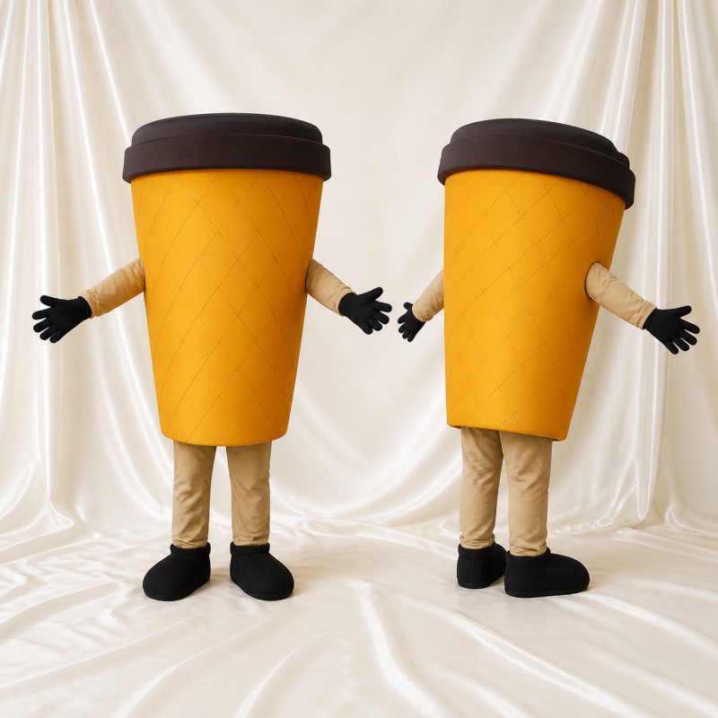 Tasse de café jaune doré Costume de mascotte intégral pour adultes Événements gastronomiques