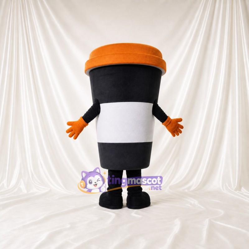 Striped Takeaway Coffee Cup Mascot Costume Full Body for Adults Food Events