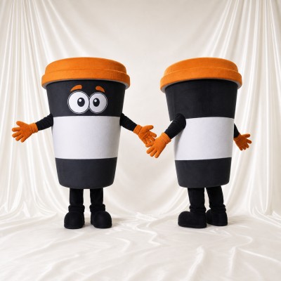 Striped Takeaway Coffee Cup Mascot Costume Full Body for Adults Food Events
