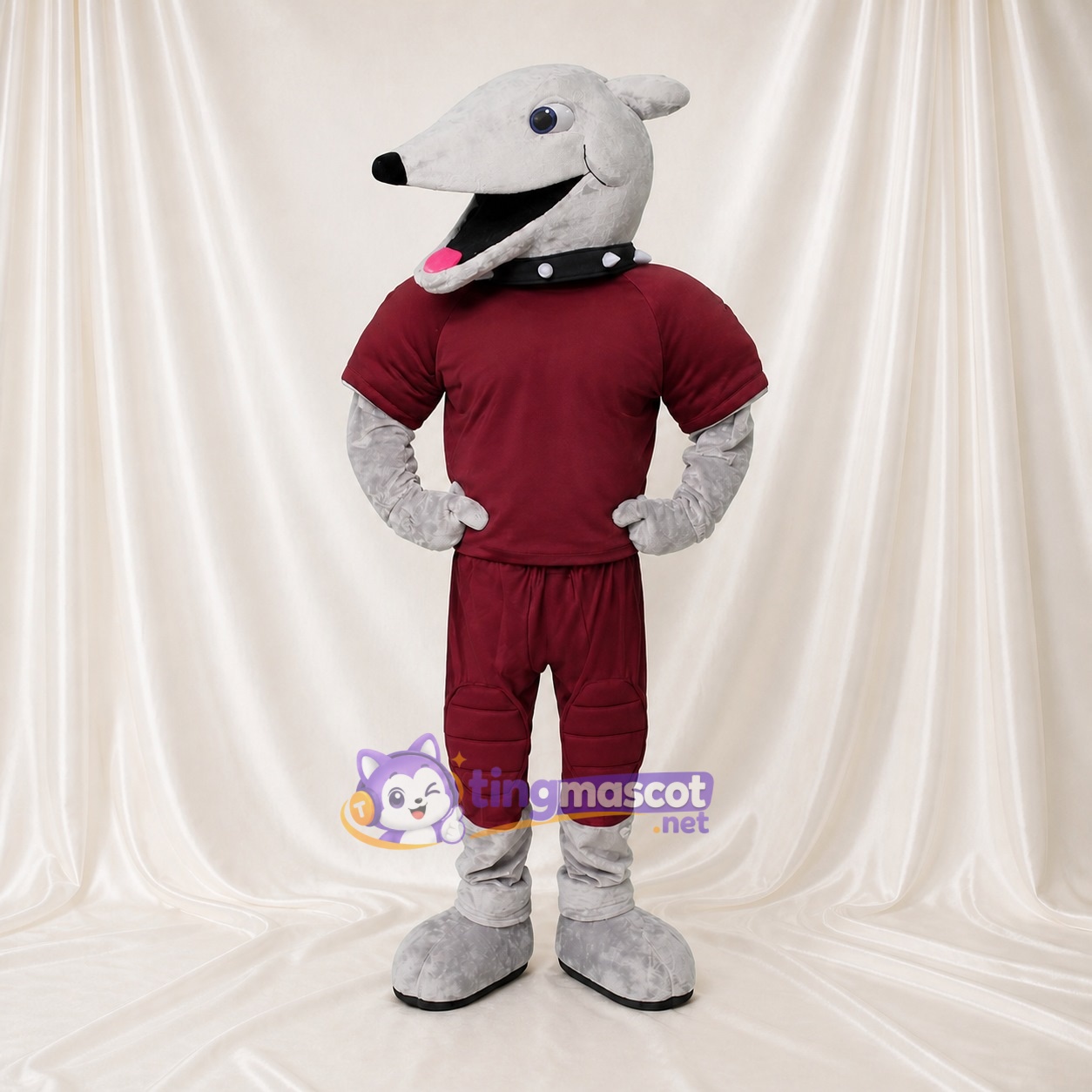 Chien athlète gris Costume de mascotte intégral pour adultes Événements sportifs Chien athlète gris Costume de mascotte intégral pour adultes Événements sportifs