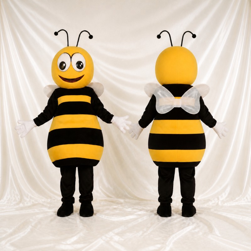 Yellow Striped Rounded Bee Mascot Costume Full Body for Adults School Events