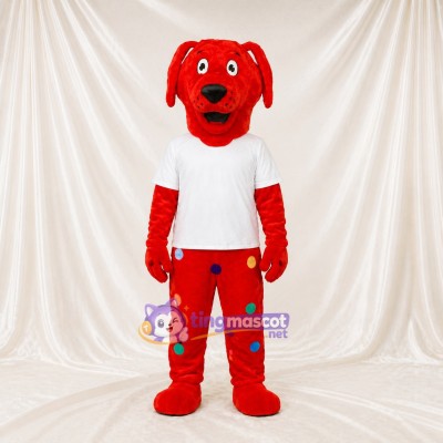 Bright Red Dog Mascot Costume Full Body for Adults School Events