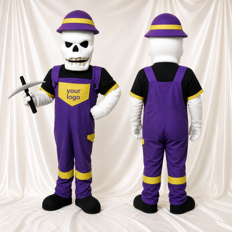 Skeleton Worker Mascot Costume Full Body for Adults School Events