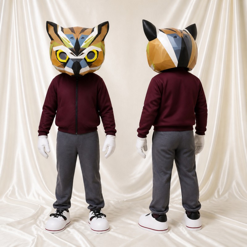 Angular Multicolor Owl Mascot Costume Full Body for Adults School Events