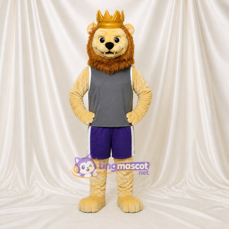 Crowned Lion Athlete Mascot Costume Full Body for Adults Sports Events