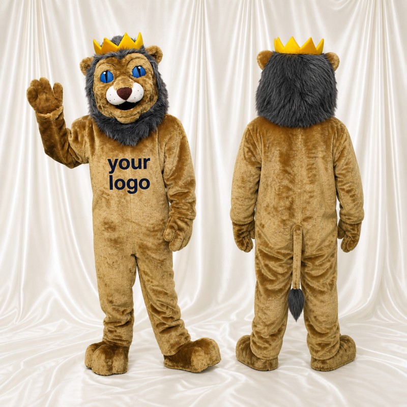 Crowned Lion Mascot Costume Full Body for Adults School Events