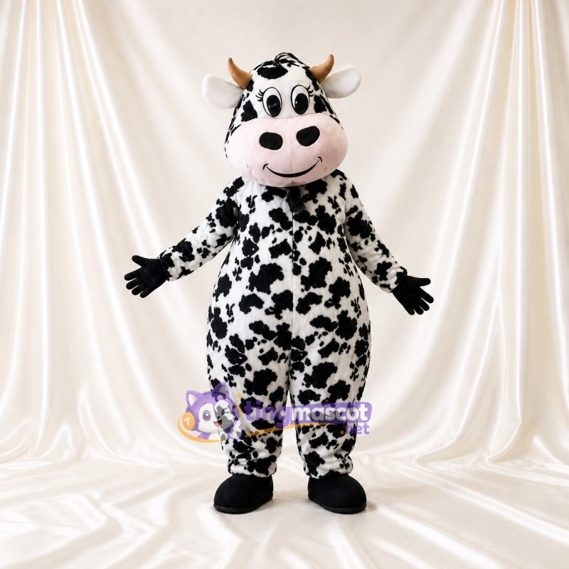 Black Cow Mascot Costume Full Body for Adults School Events