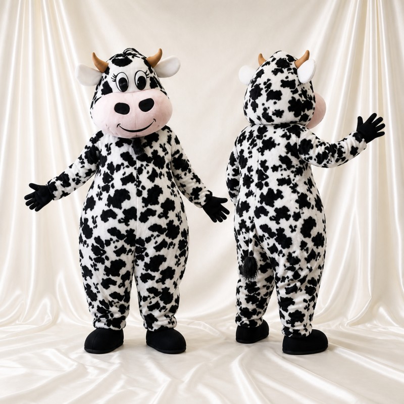 Black Cow Mascot Costume Full Body for Adults School Events