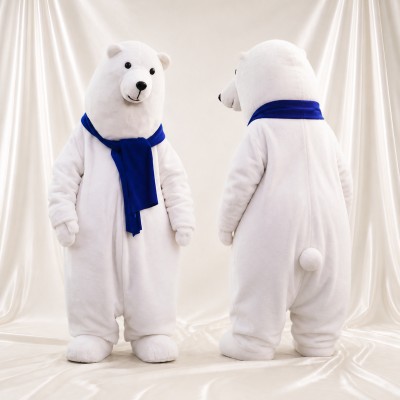 White Cartoon Facial Polar Bear Mascot Costume Full Body for Adults Schools