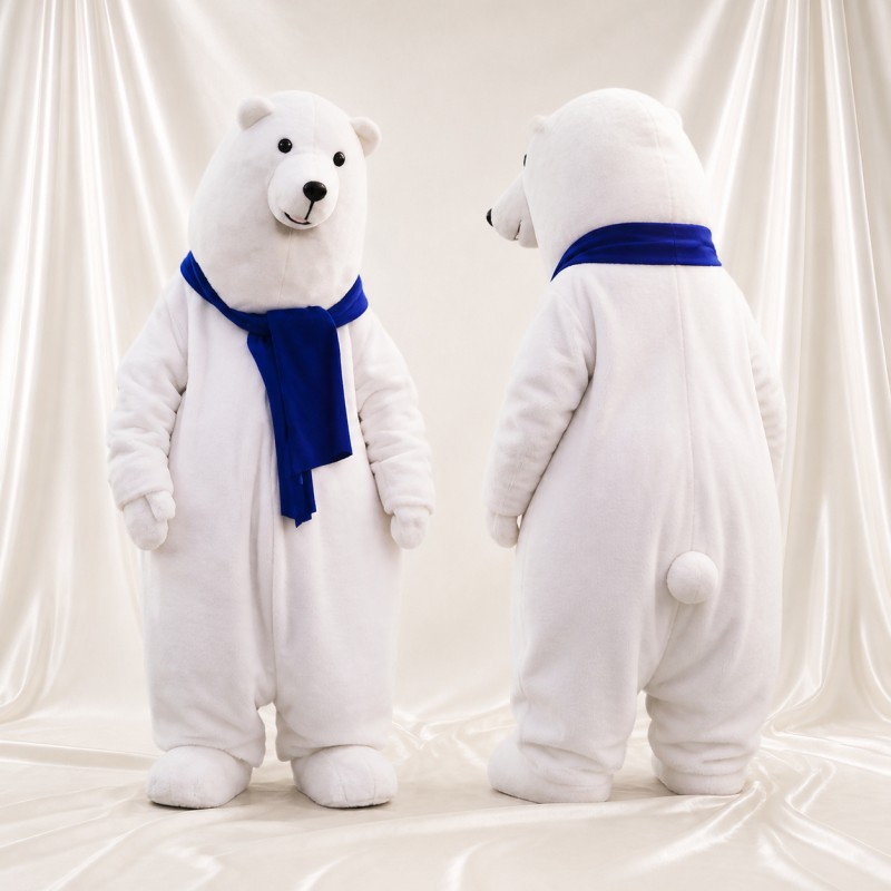 White Cartoon Facial Polar Bear Mascot Costume Full Body for Adults Schools