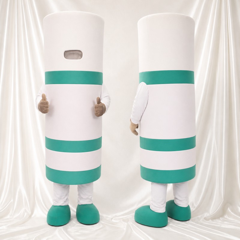 Striped Cylinder Mascot Costume Full Body for Adults Trade Shows