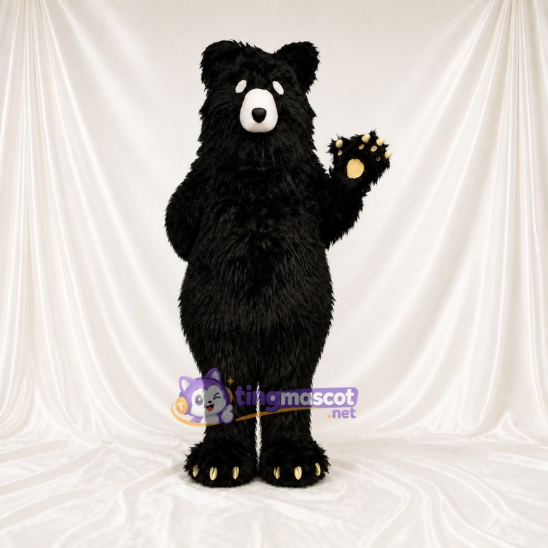 Black Cartoon Facial Bear Mascot Costume Full Body for Adults School Events