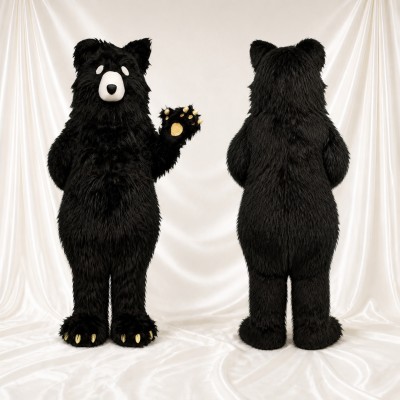 Black Cartoon Facial Bear Mascot Costume Full Body for Adults School Events