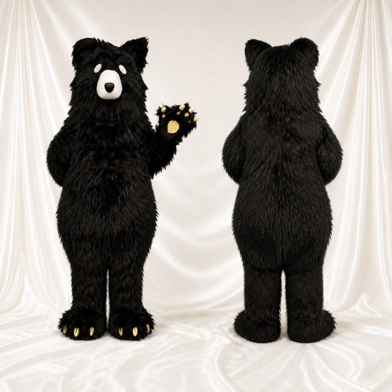 Black Cartoon Facial Bear Mascot Costume Full Body for Adults School Events