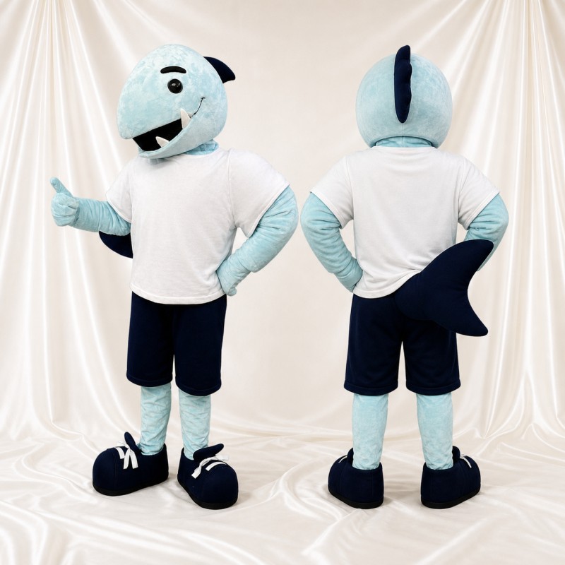 Light Blue Shark Athlete Mascot Costume Full Body for Adults Sports Events