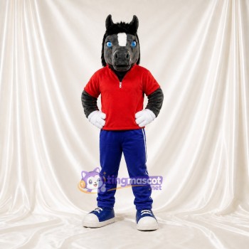 Black Horse Athlete Mascot Costume Full Body for Adults Sports Events