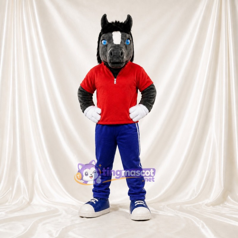Black Horse Athlete Mascot Costume Full Body for Adults Sports Events
