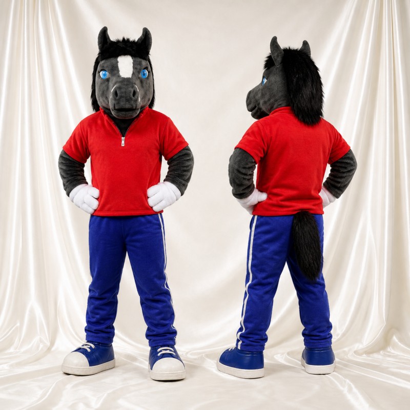 Black Horse Athlete Mascot Costume Full Body for Adults Sports Events
