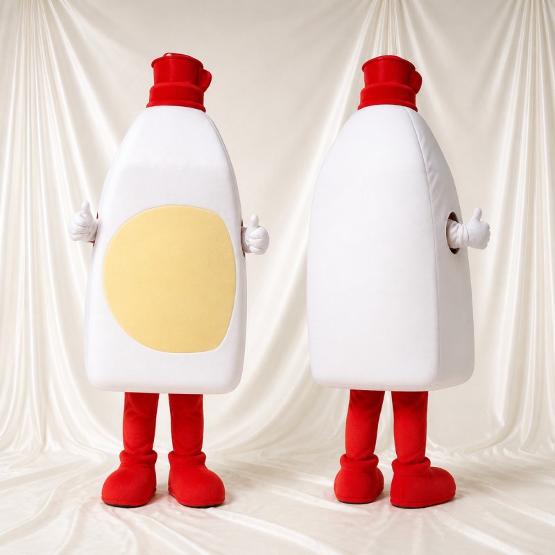 Bouteille de condiment blanche Costume de mascotte intégral pour adultes Salons professionnels