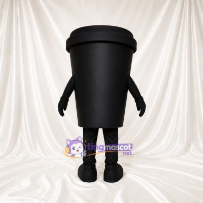 Black Coffee Cup Mascot Costume Full Body for Adults Trade Shows