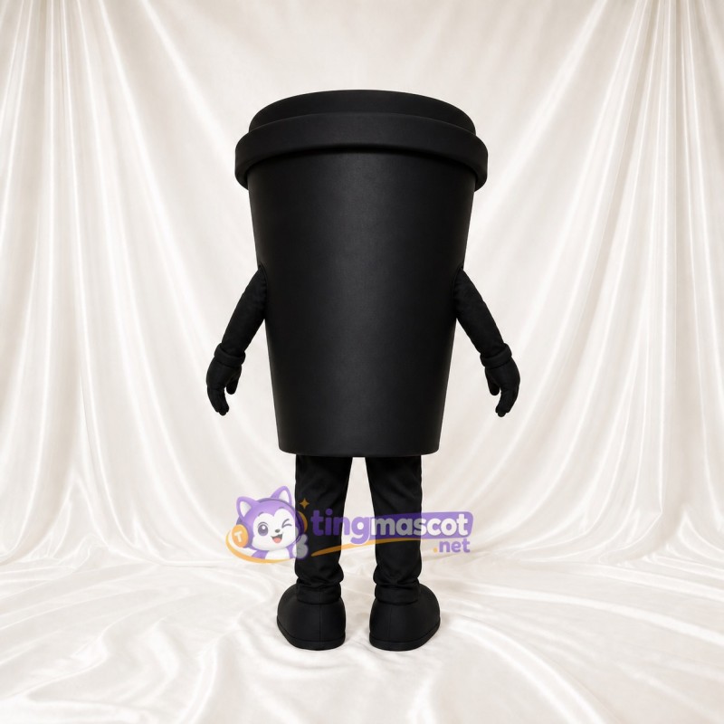 Black Coffee Cup Mascot Costume Full Body for Adults Trade Shows